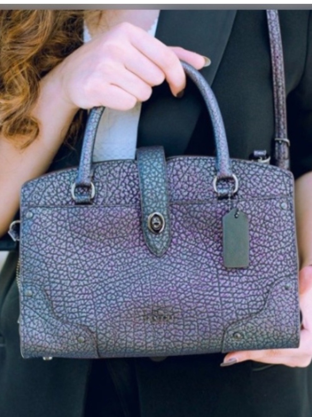 Coach RARE Iridescent Mercer Pebbled Leather Satchel Holographic BAG